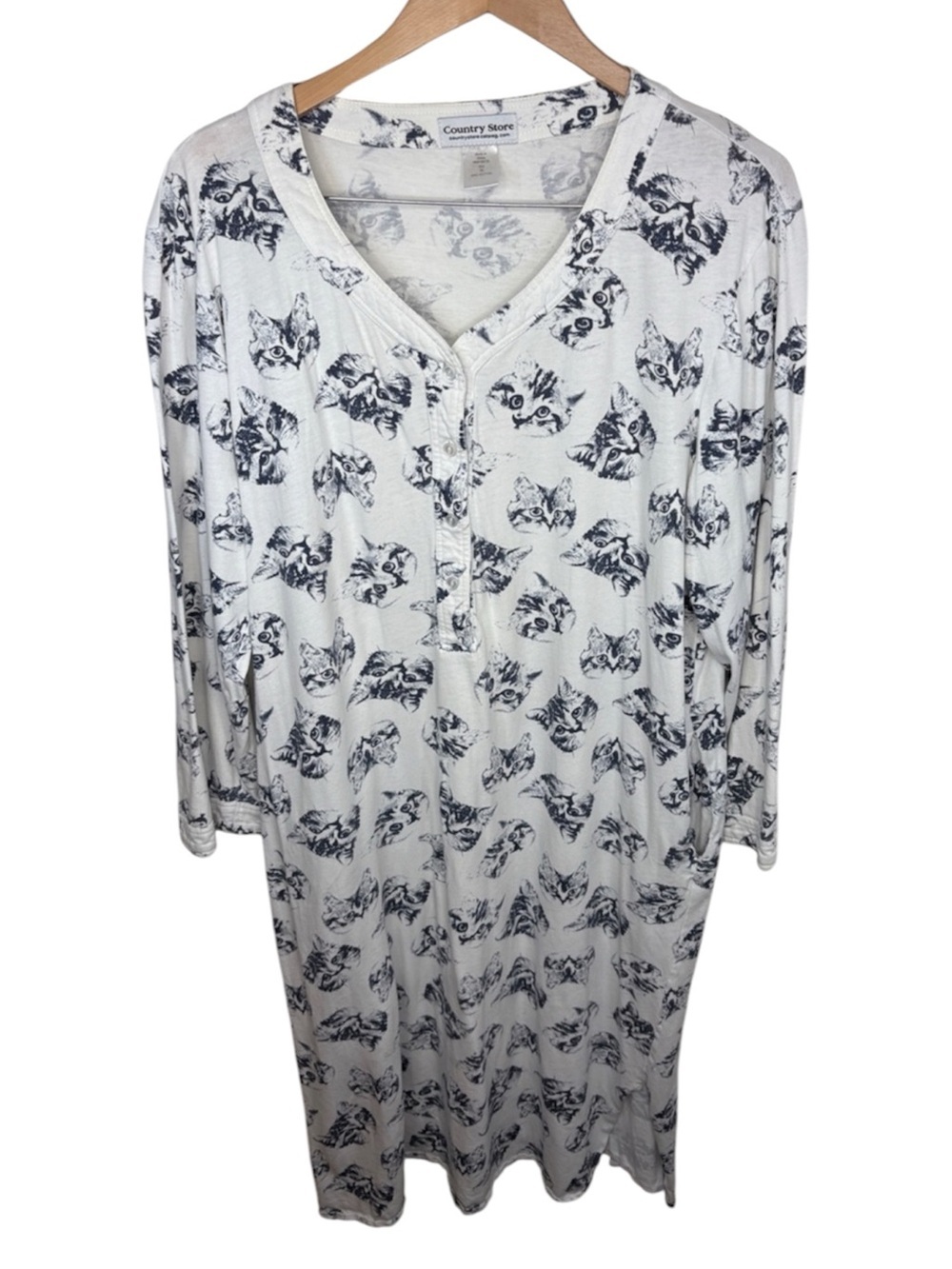 Country Store Cat Kitty Long Sleeve Cotton Nightgown Women Size XL